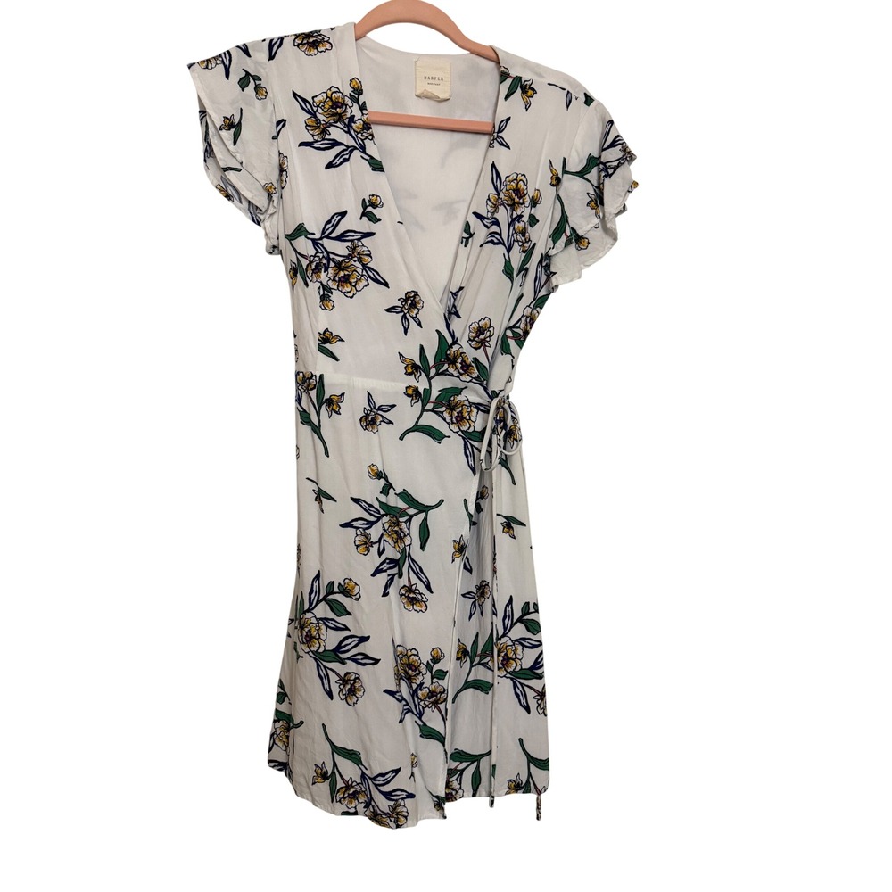 Harper Heritage Women Dress White Floral Flutter Sleeve Wrap S